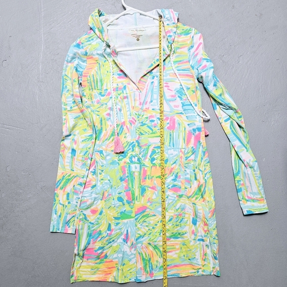 Lily Pulitzer Sz XS Rylie UPF Hooded Cover Up Sea Salt & Sunrope Tassel Dress - Picture 11 of 13